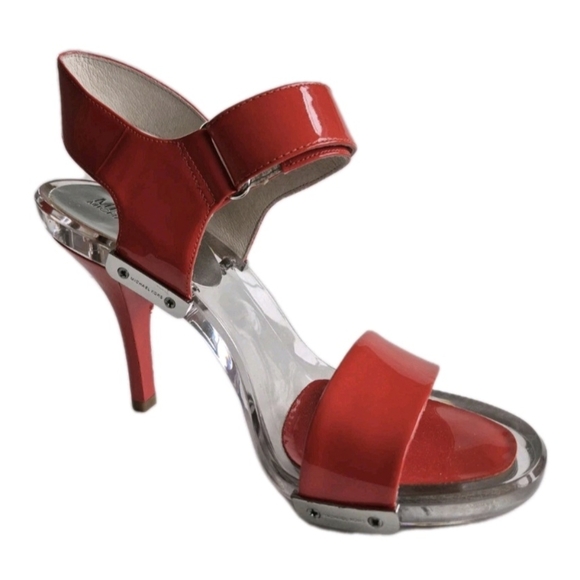 Michael Kors Shoes Lani Bright Red Patent Leather Stiletto Open Toe Size 6.5 - Picture 1 of 14